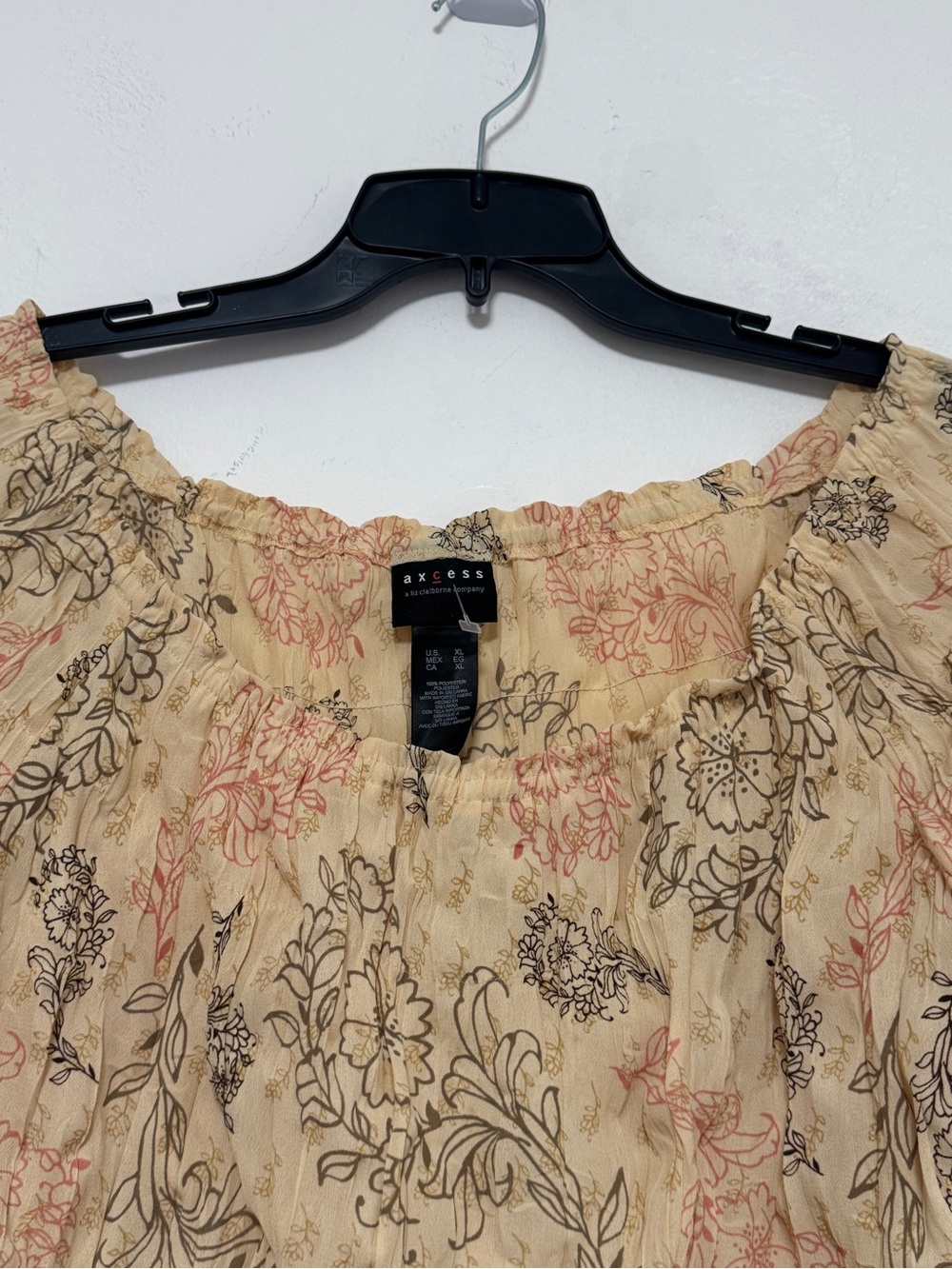 NEW Axcess Liz Claiborne Women XL Off Shoulder Floral Peasant Blouse 3/4 Sleeve - Picture 3 of 9